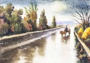 Real Bordalo, Caroça Na Estrada, Watercolor on Paper