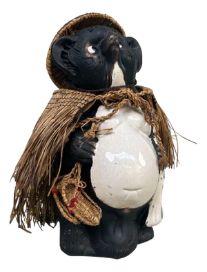 Vintage Tanuki with Straw Accessories, Japan, 1960s