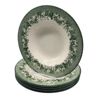 Wedgwood for Williams Sonoma Kent Green Ivy Vine Rim Soup Pasta Bowls- Set of 5 For Sale
