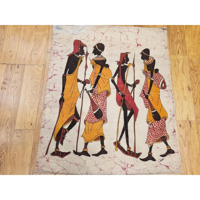 Vintage African Batik Wall Art, Hand Painted Textile Tapestry Wall Art For Sale - Image 11 of 12