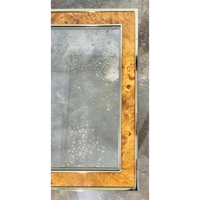 Wood Vintage Parsons Style Burl Wood and Brass Glass Top Side Table For Sale - Image 7 of 10