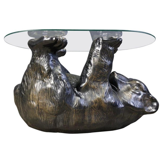 Vintage Sculptural Black Bear Coffee Table with Glass, 1970 For Sale - Image 12 of 12