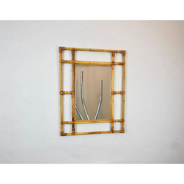 Italian Rattan & Bamboo Rectangular Wall Mirror, 1960s For Sale - Image 3 of 10