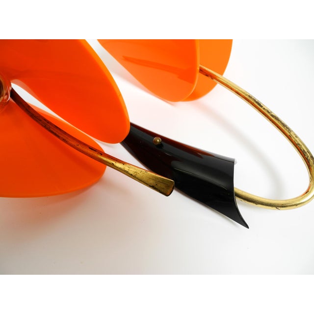 Large Italian Mid-Century Modern Brass Wall Lamp with Orange Acrylic Glass Shades, 1950s For Sale - Image 9 of 18