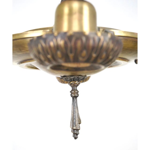 Metal Mid 20th Century Victorian Brass 4 Exposed Bulbs Pan Chandelier For Sale - Image 7 of 12