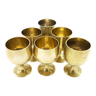 Vintage Mid Century e.p.n.s. Metal Mini-Goblets, Made in India - Set of 6 For Sale