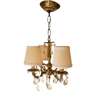 1960s Crystal Chandelier 4 Bulb With Shades For Sale