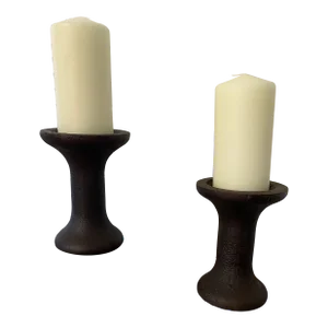 Antique Late 19th Century Iron Candlestick Holders With Candles - a Pair