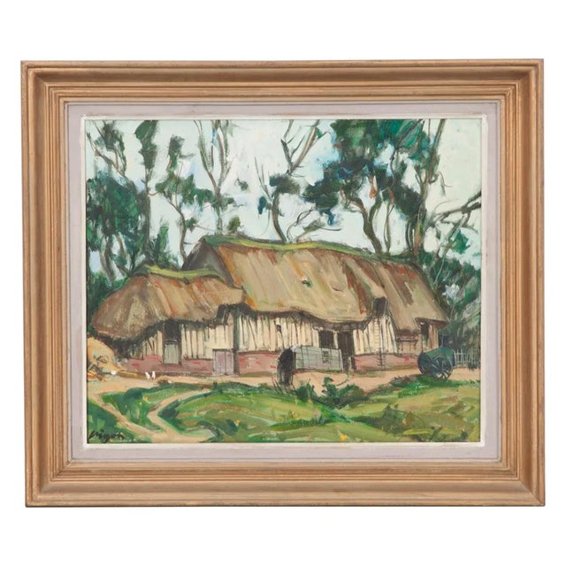 Vintage French Oil on Board Framed Painting of a Cottage For Sale In Baton Rouge - Image 6 of 7