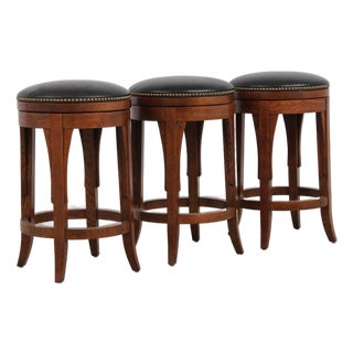 Set of 3 Stickley Mission Oak Counter Bar Stools For Sale