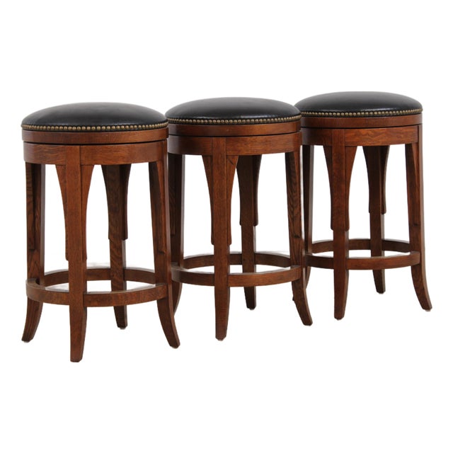 Set of 3 Stickley Mission Oak Counter Bar Stools For Sale