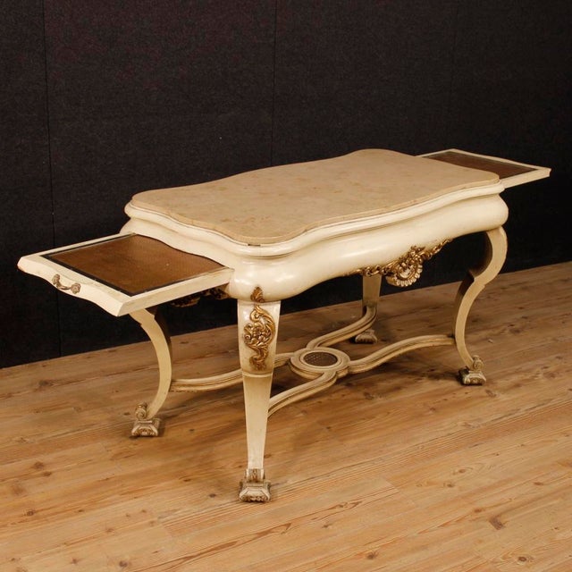 1950s Dutch Lacquered and Gilded Table with Marble Top, 1950s For Sale - Image 5 of 13
