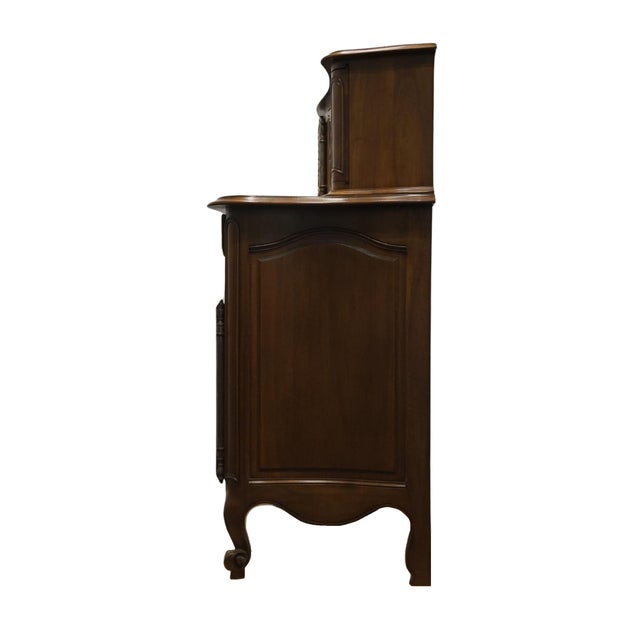 Vintage Antique Solid Walnut Louis XV French Provincial Style 66" Buffet Cabinet W. Glissant Top For Sale - Image 10 of 12