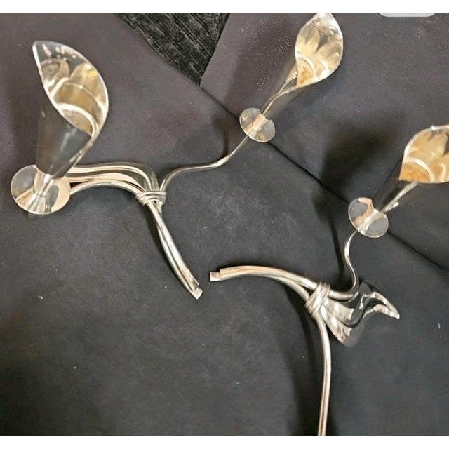 Silver VTG Hans Jensen Silverplate Calla Lily Taper Candle Holders Denmark For Sale - Image 8 of 11