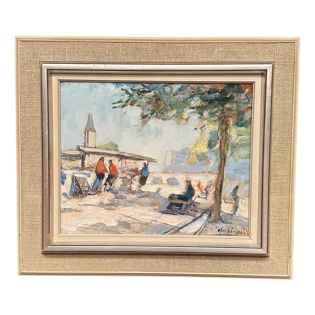 Knut Norman, City Motif, 1950s, Oil Painting on Panel, Framed For Sale