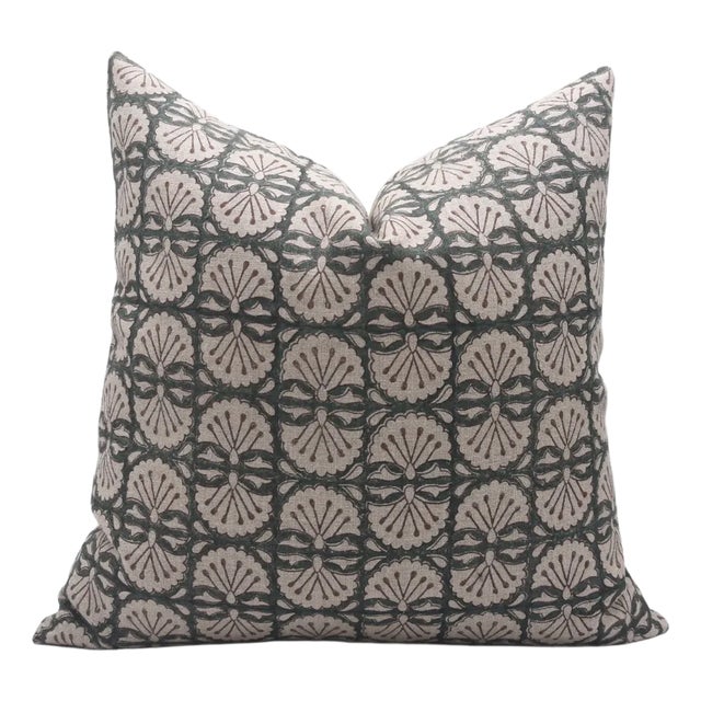 Fabdivine Throw Pillow Cover 24x24 Inch Handcrafted Block Print Thick Linen-Bijhni For Sale