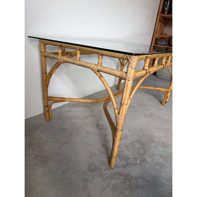 Vintage Dal Vera Italian Rattan & Bamboo Rectangular Dining Table With Glass Top For Sale - Image 11 of 16