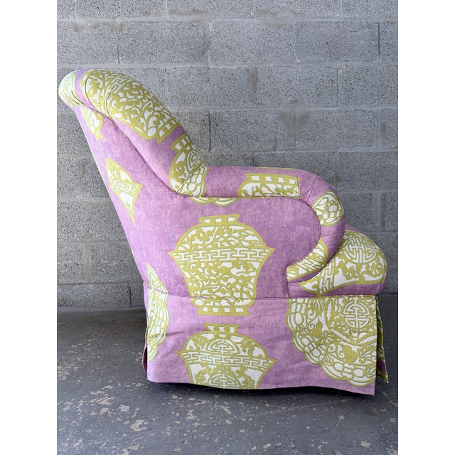 1990s Chinoiserie / Hollywood Regency Fully Upholstered Lounge Chair by Laura Richard. Circa 1990s For Sale - Image 5 of 15