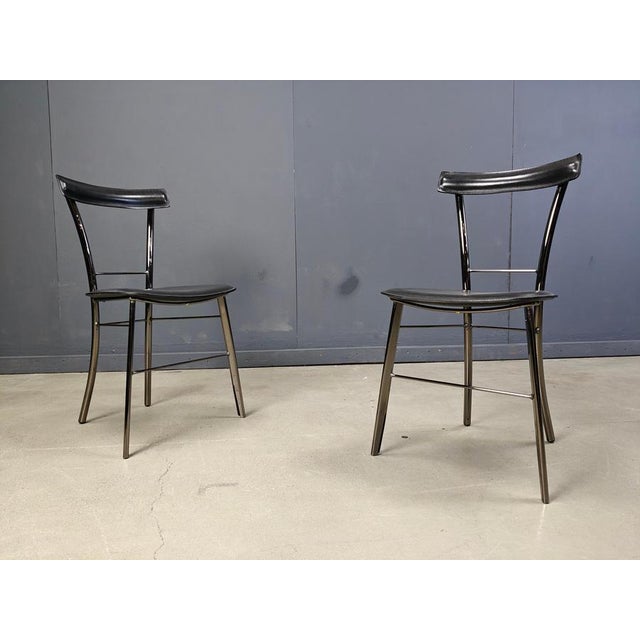 Vintage Black Leather Dining Chairs from Arrben, Italy, 1980s, Set of 4 For Sale - Image 4 of 11