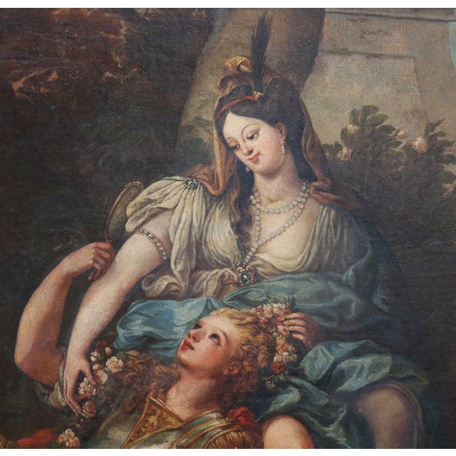 Epic-Gallant Scene Rinaldo and Armida, 18th-19th Century, Oil Painting on Canvas For Sale - Image 8 of 18
