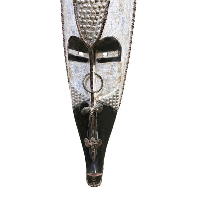 Vintage Large Fang Wooden Elongated Face Mask Gabon Africa 48" H For Sale - Image 4 of 7