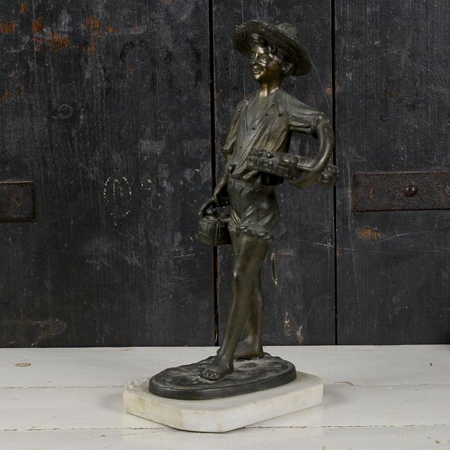 20th Century Bronze Metal Sculpture of a Young Fisherman For Sale - Image 4 of 11