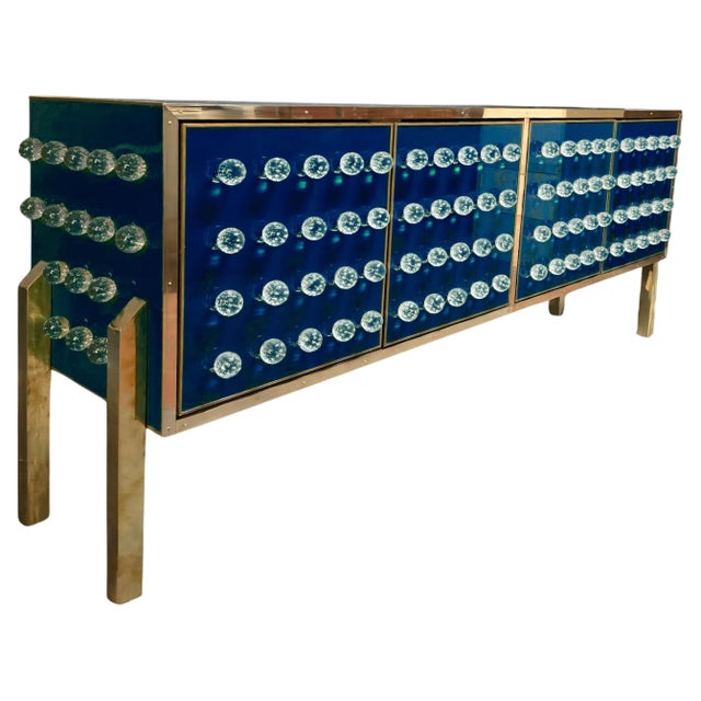 Brass & Murano Glass Sideboard with 120 Fused Bubble Spheres — Made in Italy A sculptural and luminous statement piece...