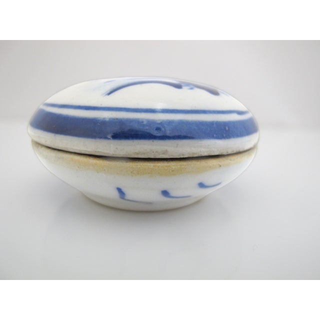 Ceramic Japanese Shunga Secret Erotica Blue Porcelain Seal Paste or Trinket Jar With Lid For Sale - Image 7 of 10