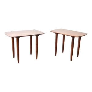 1960s Pair of Solid Walnut Danish Modern Ace Side Tables in the Style of Peter Hivdit