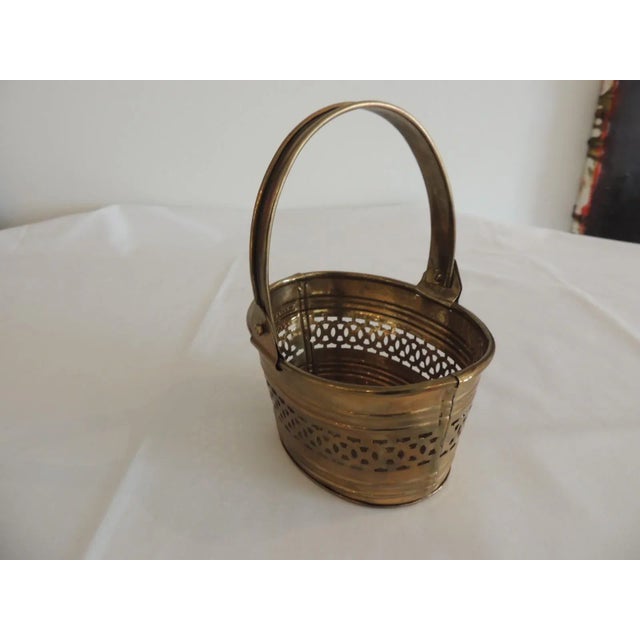 Indian Small Brass Indian Decorative Basket With Handle For Sale - Image 3 of 5