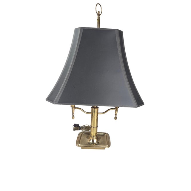 Frederick Cooper Mid 20th Century Frederick Cooper Brass Bouillotte Lamp With Black Tole Shade, Chicago For Sale - Image 4 of 11