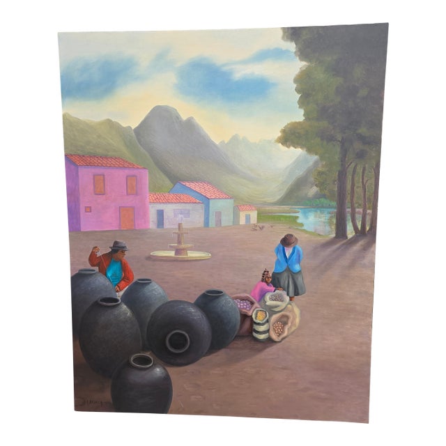 Latin American Street Scene by Agusto Brocca For Sale