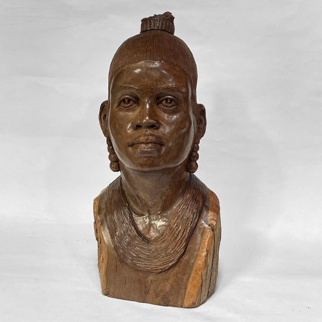 Modern Abraham Chikumbirike Ironwood Carving of Female Bust For Sale - Image 3 of 11