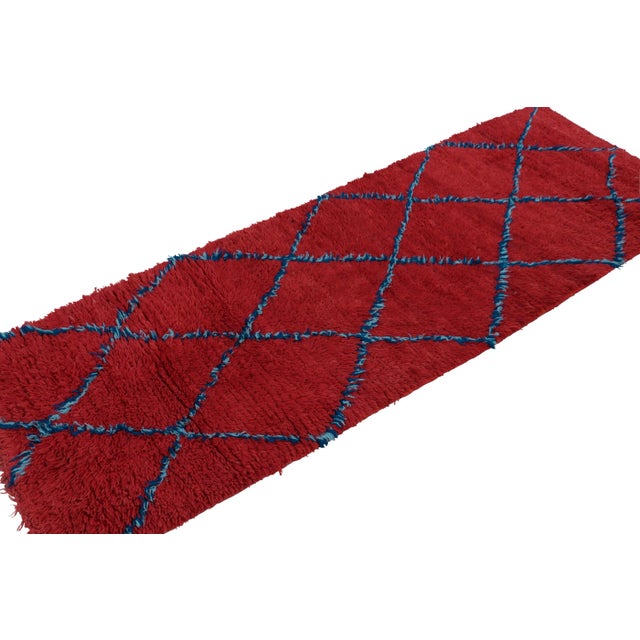 Rug & Kilim Vintage Moroccan Runner in Red With Blue Diamond Medallions, From Rug & Kilim For Sale - Image 4 of 7