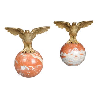 Large Imperial Brass Eagle Figures on Marble Spheres, Set of 2 For Sale