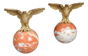Large Imperial Brass Eagle Figures on Marble Spheres, Set of 2