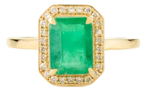 Art Deco Green Emerald and Diamond 14k Gold Ring Size 6.5