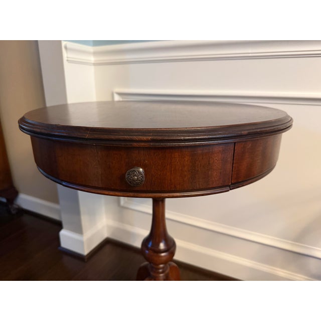 Vintage Regency Style Mahogany Pedestal Drum Side Table With Brass Claw Feet For Sale In Baltimore - Image 6 of 12