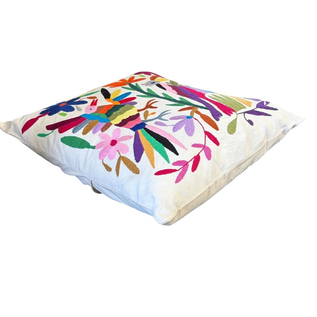 Textile Mexican Otomi Textile Hand Embroidery Pillow 16" W For Sale - Image 7 of 9