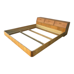 Henredon Scene Two Campaign King Bed Burlwood Oak Trunk Headboard Only Art Deco