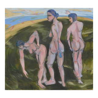 Women in Motion (The Three Graces) - Nude Figurative in Oil on Canvas by Lora Spraque For Sale