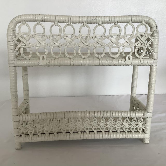MidCentury Vintage White Wicker Wall Shelf. Chairish