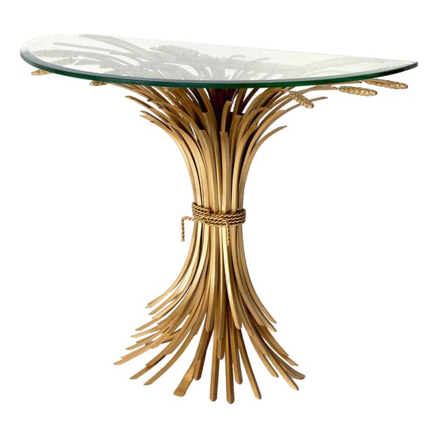 Eichholtz Bonheur Console Table With Antique Gold Iron Base and Bevelled Glass To For Sale