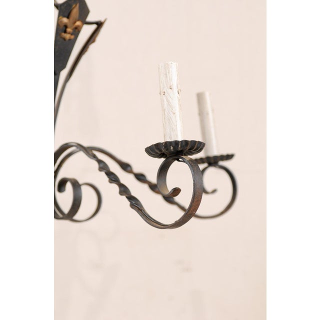 Vintage French 5-Light Iron Chandelier For Sale - Image 4 of 6