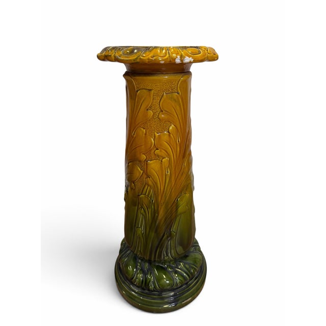 Antique Brush-McCoy Blended Glaze Iris Majolica Pedestal For Sale - Image 4 of 7