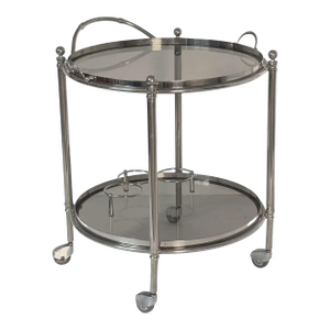 Polished Chrome Drinks Trolley or Bar Cart With Smoked Glass Trays From England