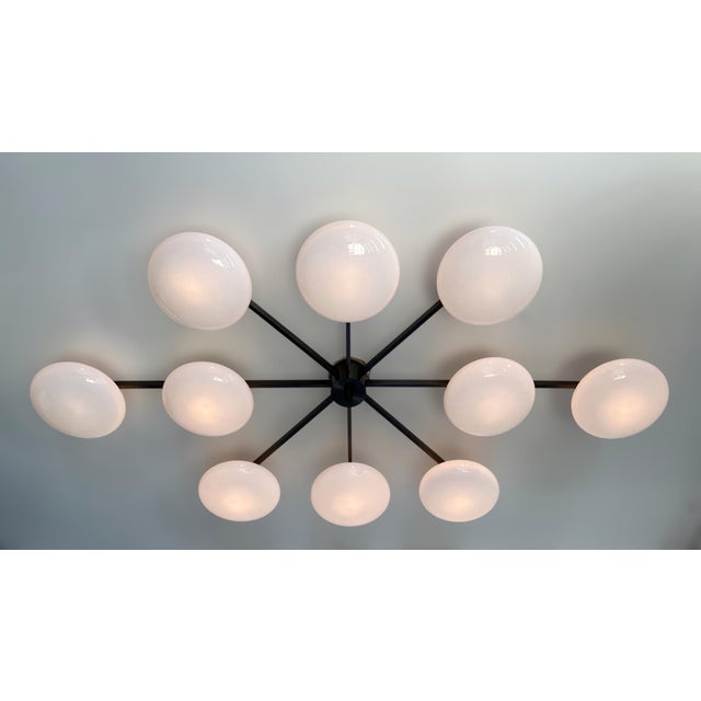21st Century Dieci Satin Black Nickel Glossy White Murano Flush Mount by Fabio LTD For Sale - Image 6 of 6