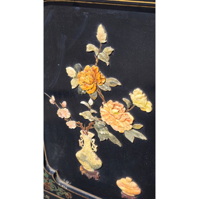 Vintage Chinese Asian Black Lacquer Chinoiserie Cabinet Storage Side Table #1of2 For Sale - Image 10 of 18