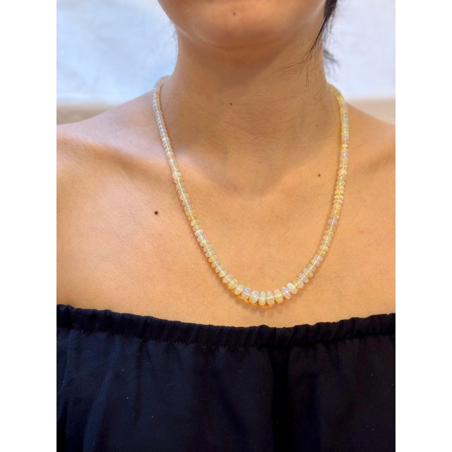 Natural 110 Ct Ethiopian Opal Bead Single Strand Necklace 14 Karat Yellow Gold For Sale - Image 13 of 18