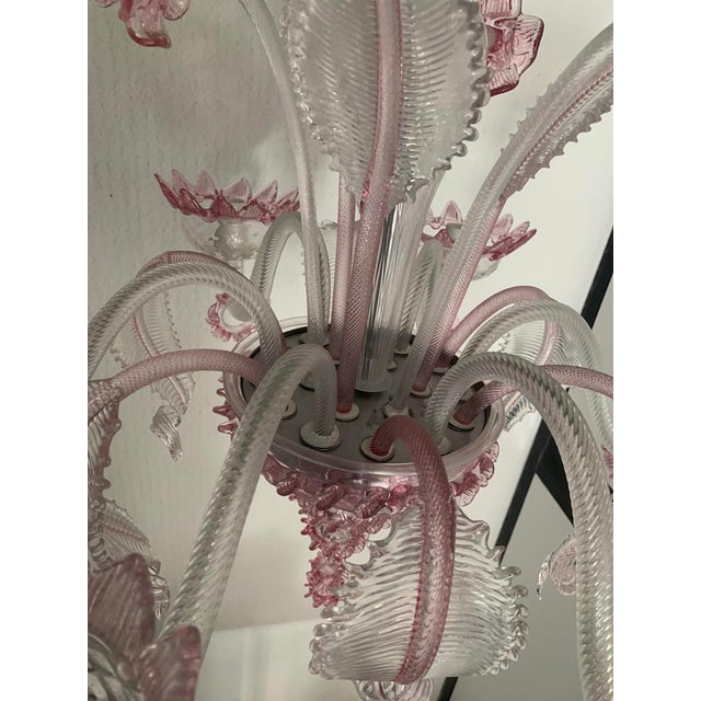 Transparent and Pink Murano Style Glass Chandelier with Flowers and Leaves from Simoeng For Sale - Image 5 of 14